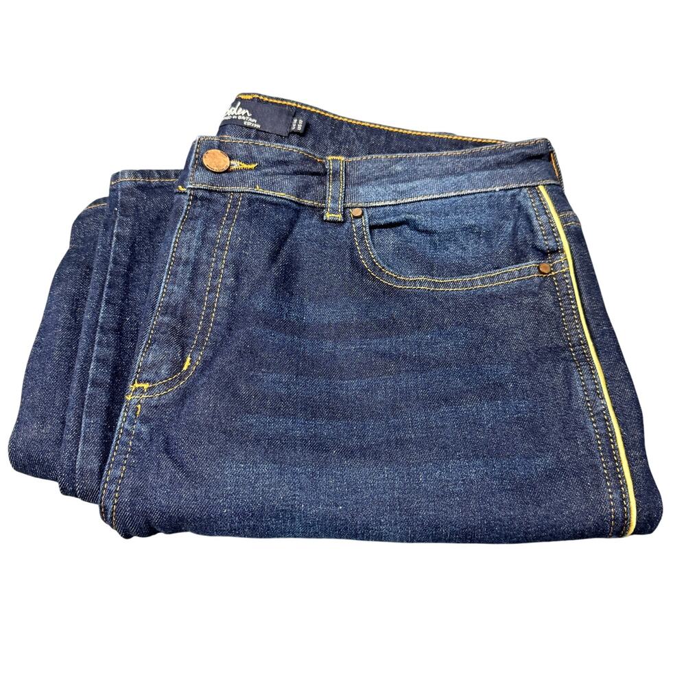 Boden Edinburgh Jeans Womens 12 (34x26 ACTUAL) Skinny Crop Blue Denim + Piping